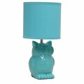 Simple Designs 12.8in Tall Contemporary Ceramic Owl Bedside Table Desk Lamp w/ Matching Fabric Shade, Tiffany Blue LT1136-TBL